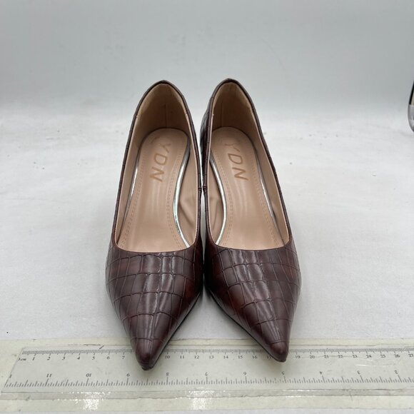 YDN Brown Alligator Pointed Toe Slip on Pumps Special High Heel Shoe for Lady - Picture 3 of 8